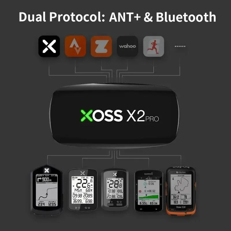 حزام الصدر XOSS X2 Pro مستشعر معدل ضربات القلب مقاوم للماء بلوتوث ANT+ الصحة واللياقة البدنية الذكية لمراقبة الدراجة