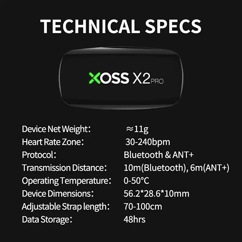 حزام الصدر XOSS X2 Pro مستشعر معدل ضربات القلب مقاوم للماء بلوتوث ANT+ الصحة واللياقة البدنية الذكية لمراقبة الدراجة